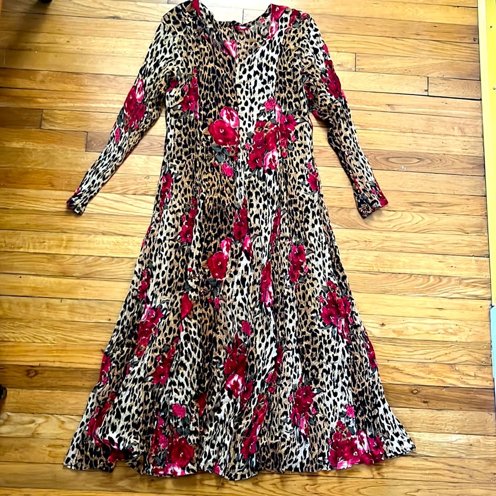 Vintage 90s rayon midi dress animal floral print